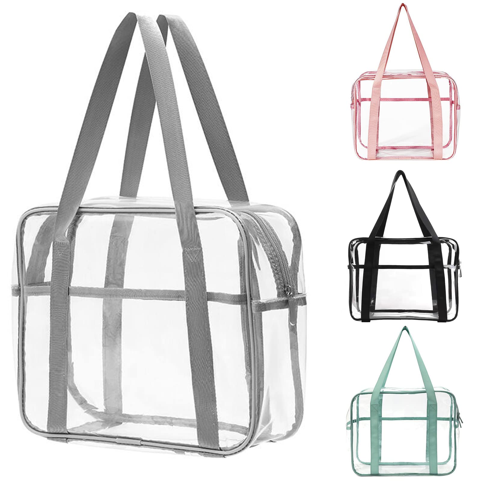 SxoSyo Clear Makeup Bags Large Travel Toiletry Bag for Women Transparent Bag Clear Cosmetic Bags with Handle Bathroom Organizer (Silver grey)