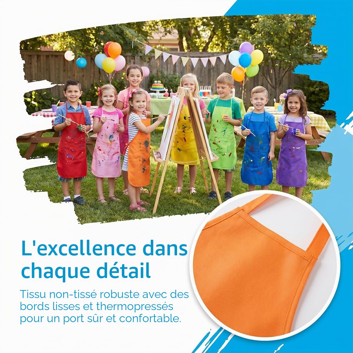 12 Pièces Tabliers de Peinture pour Enfants 2-9 Ans, 12 Couleurs | Children's Painting Apron, Tissu non Tissé, Jardinage Blouse pour la Pâtisserie, Les Travaux Manuels, Léger et Respirant