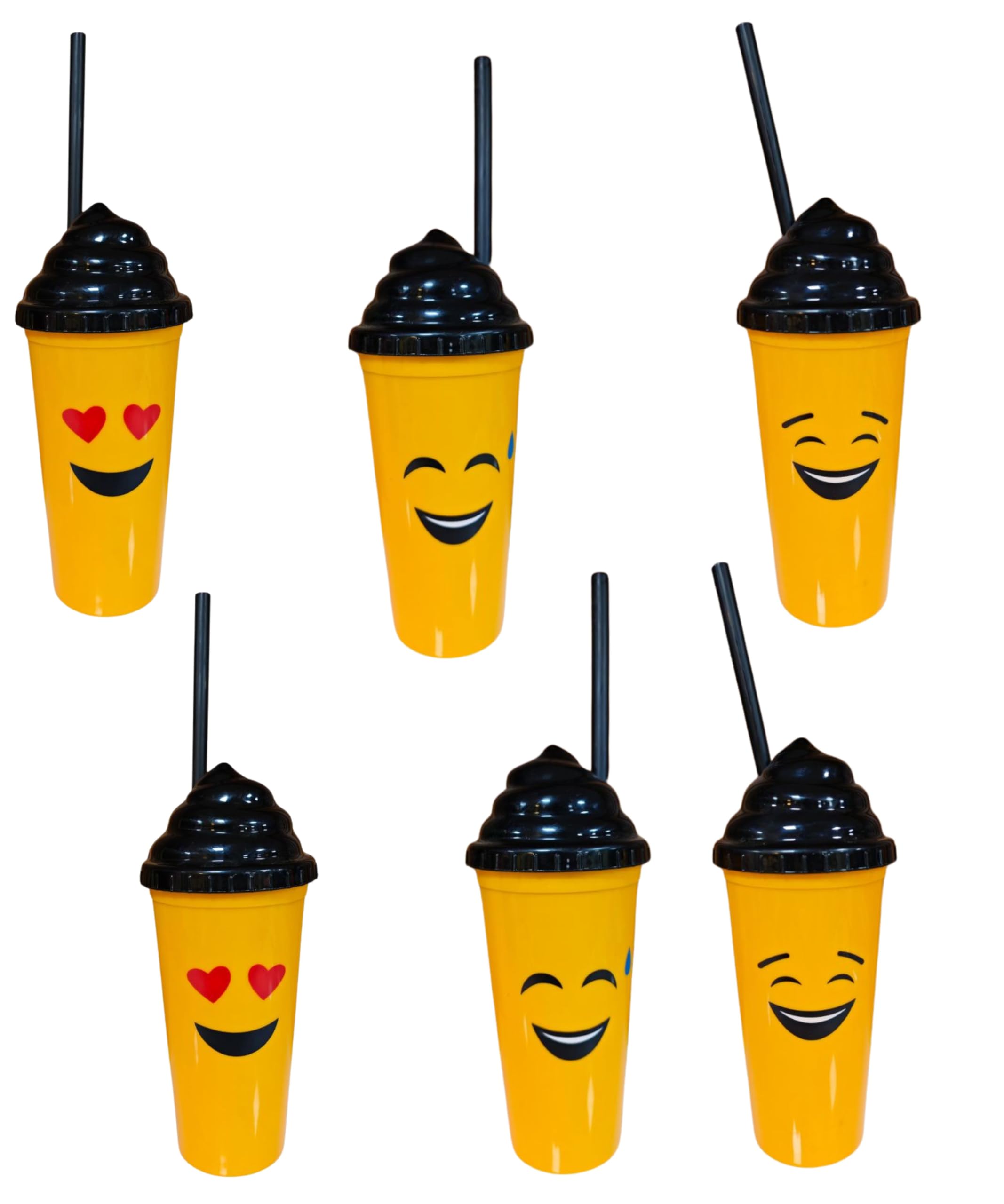 Pack of 6 Sippy Cups Set with Emoji Prints, 600ml Tumbler, Sipper with Straw for Emoji Theme Return Gift Ideas-image-21
