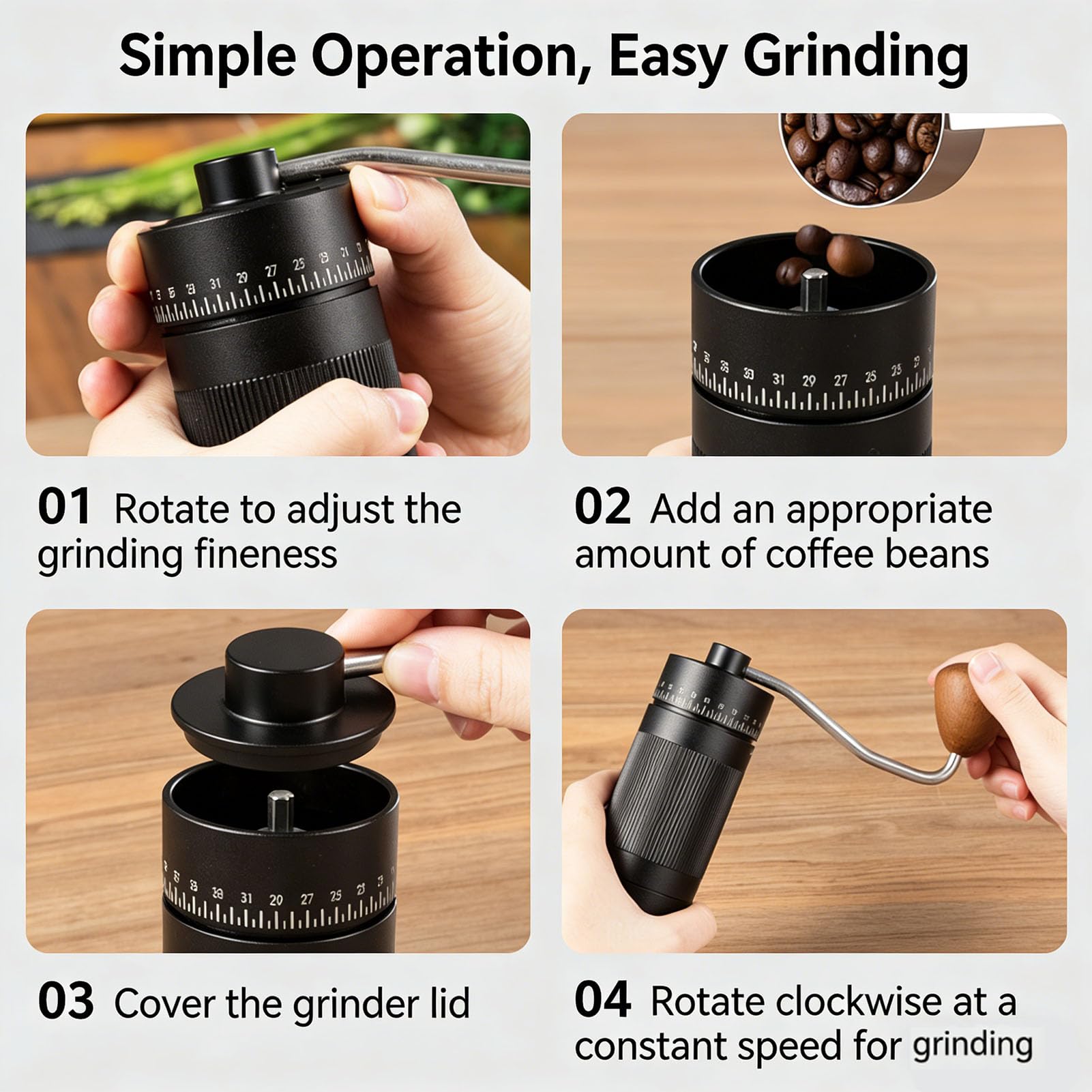 Molinillo de café Manual, Molinillo de café Manual de Acero Inoxidable, Molienda Ajustable para Viajes y Hogar, Perfecto para los Amantes del