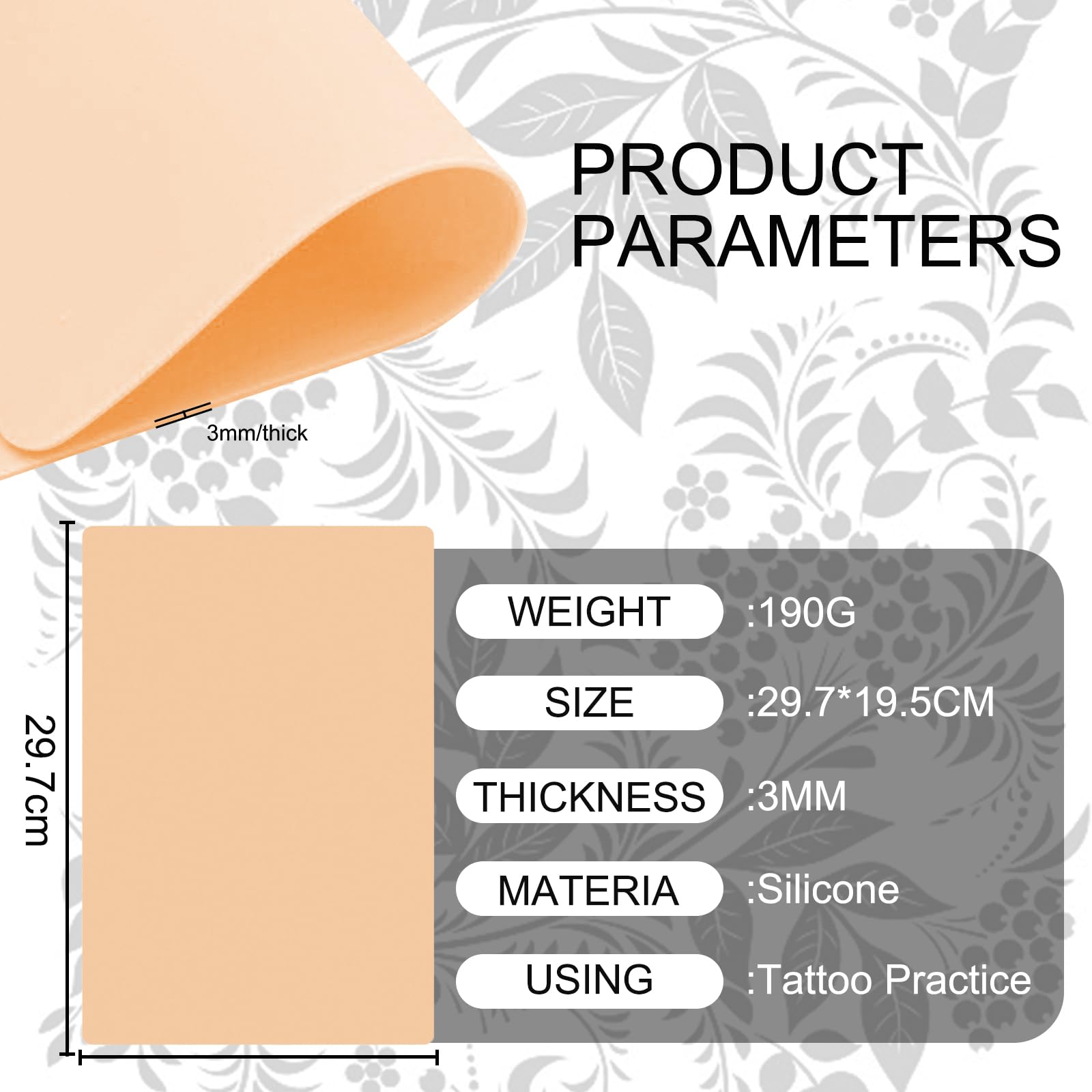 Joyeee Piel Sintetica Tatuaje, 6pcs 3mm Doble Cara Profesional Silicona Piel Sintetica Tatuaje 20 X 30cm con 10pcs Papel Transfer Tattoo para Tatuadores Principiantes y Experimentados