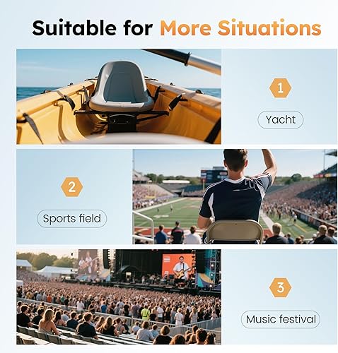 Miniatura 9 de LET'S CAMP Silla plegable para estadio con soporte para tazas, bolsa de malla y ganchos para ocultar, silla de estadio portátil con respaldo y cojín