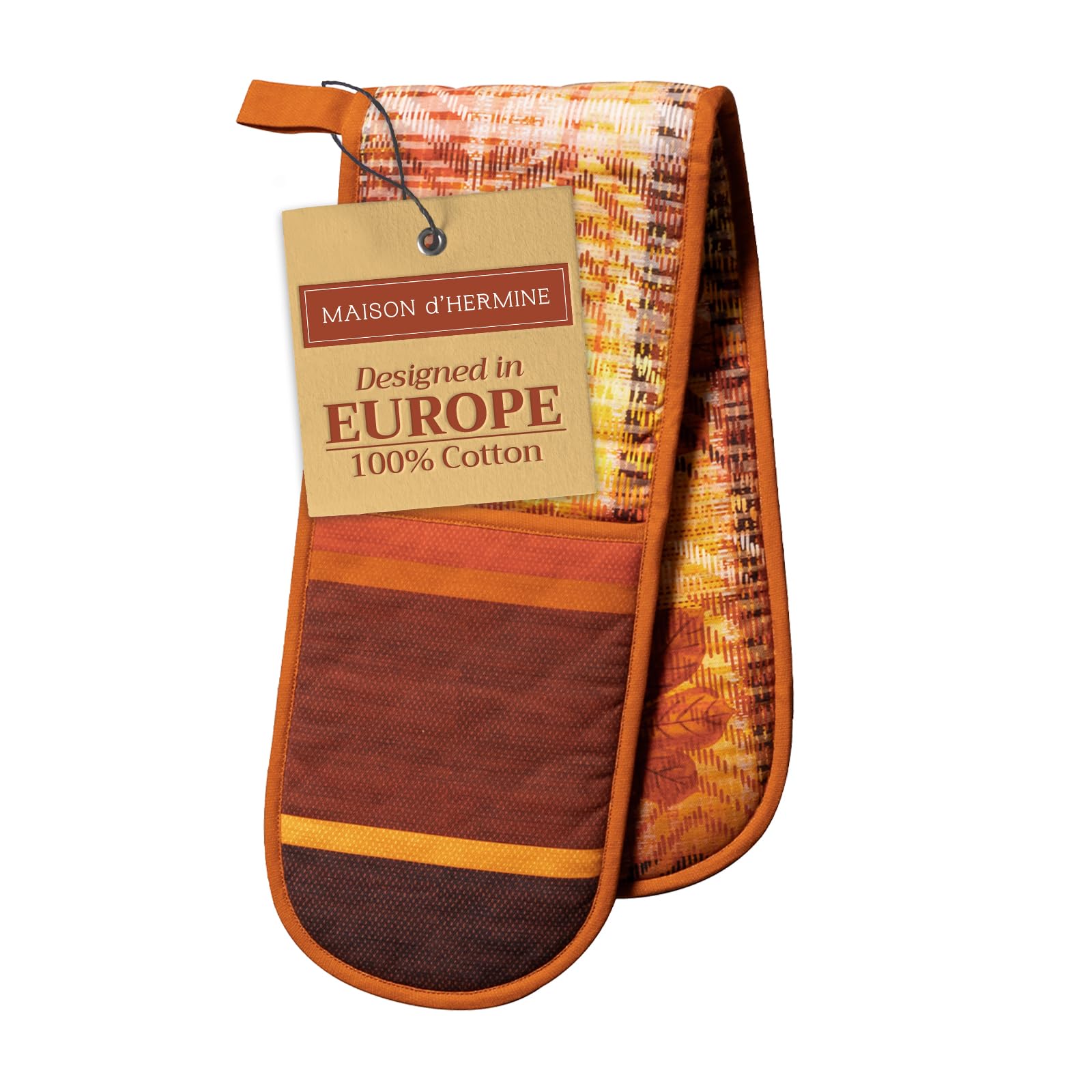 Maison D' Hermine 11 - Thanksgiving Tartan Double Oven Mitt (18 Cm X 89 Cm) 100% Cotton Heat Resistant Bbq Cooking Gloves With Loop For Christmas Decorations Baking Cooking Barbeque Handling Hot Pan (Thanksgiving Tartan)