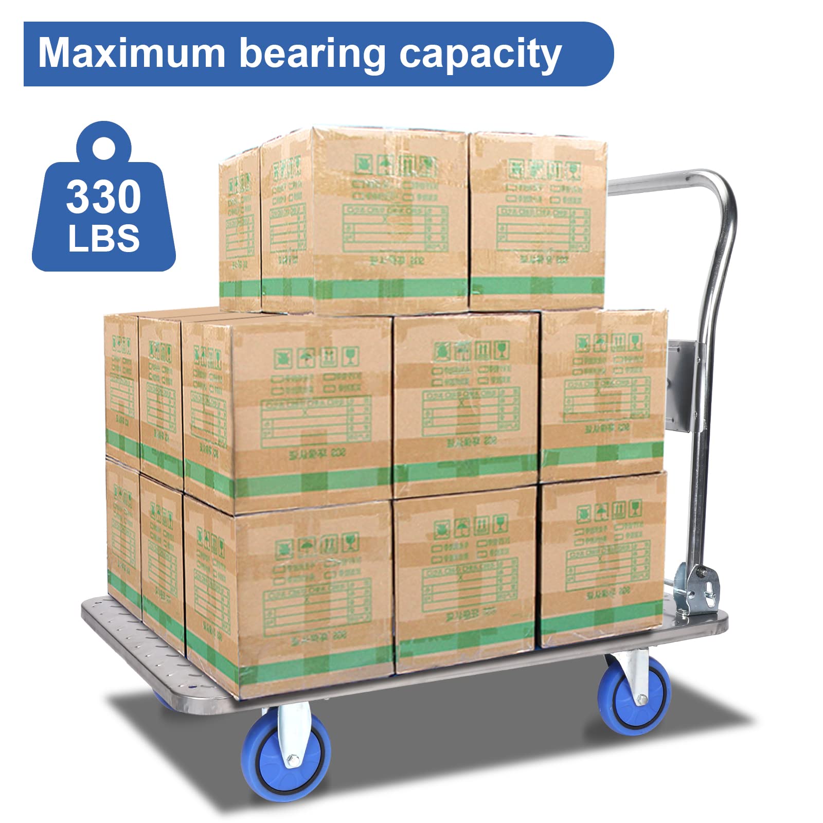 Klappbar Meister Plattformwagen, Faltbarer Plattform-Trolley, Sackkarre, 150 kg Tragkraft, 83 x 70 x 46 cm, für Lager (Silber-GB-S)