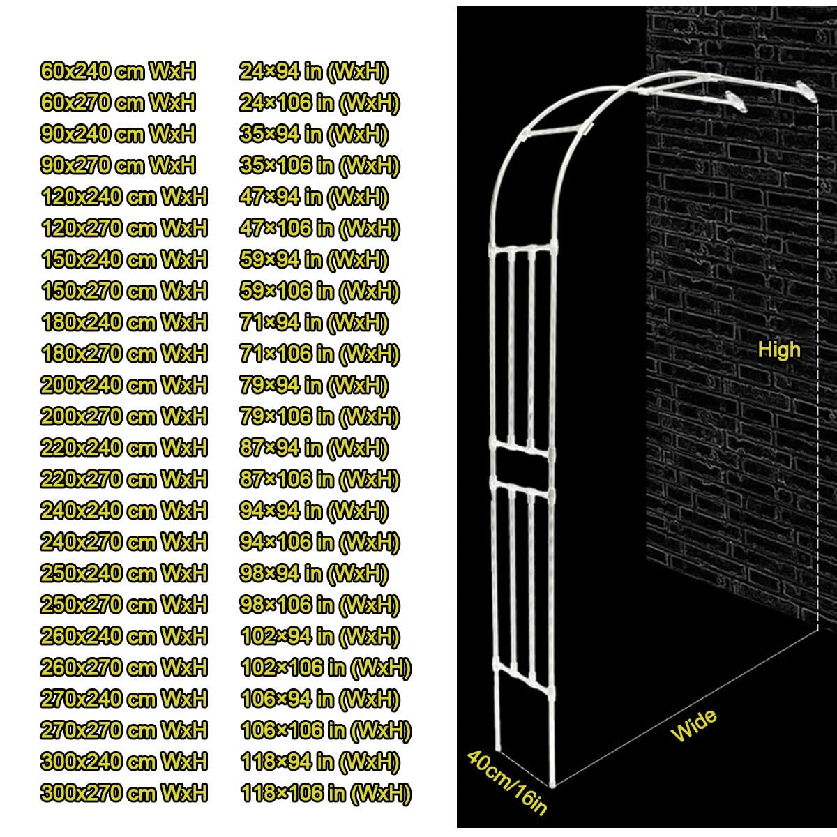 Verstellbarer Metall-Gartenbogen für Kletterpflanzen, 90-300 cm Rankhilfe für den Außenbereich, weißes Finish, ideal für Hochzeiten und Hinterhof-Dekor, elegante Rosenstütze