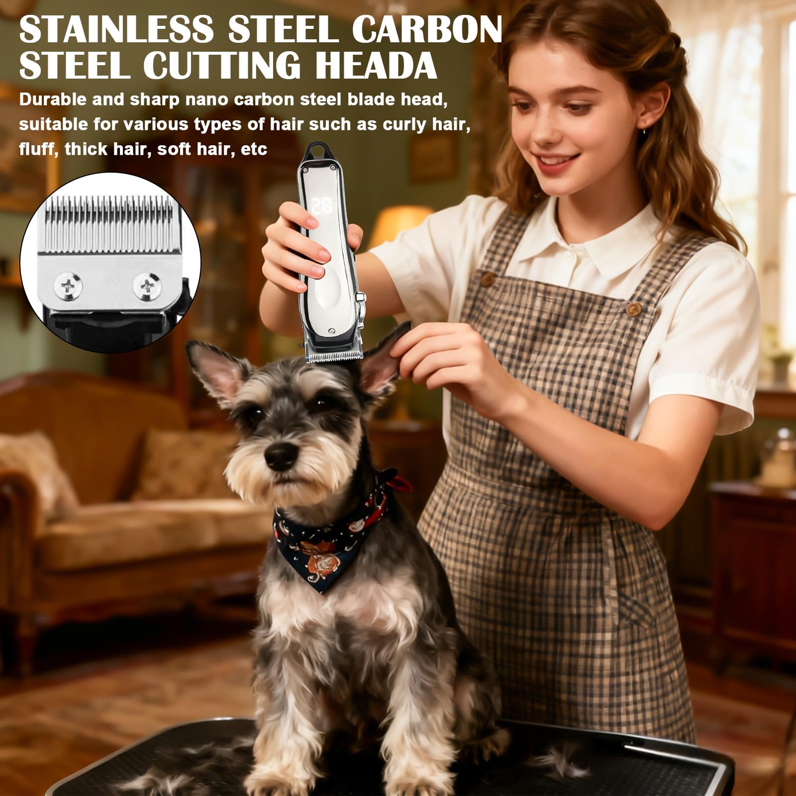 Tondeuse à cheval, silencieuse, sans fil, 20 W, pour cheveux épais et emmêlés, avec batterie de 1500 mAh pour une longue durée de vie, tondeuse puissante pour chien, 180 mm x 45 mm