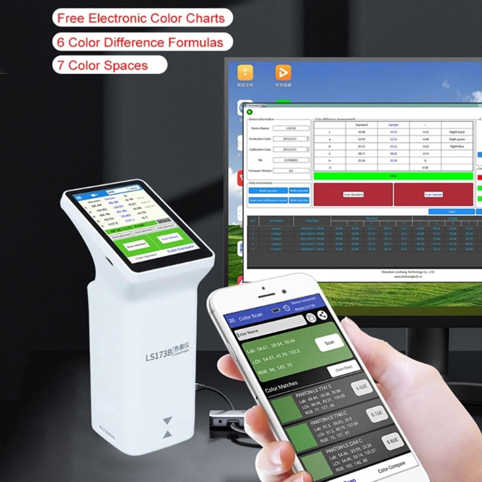Hand-Kolorimeter, Touchscreen-Kolorimeter, tragbares Präzisions-Kolorimeter, multifunktional, Kolorimeter, Spektralphotometer, 8mm/20mm Blende, 3,5-Zoll-Touchscreen(LS173-8MM)