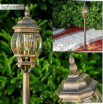 HOFSTEIN Lentua Outdoor Floor Lamp Outdoor Path Light Made of Metal/Plastic in Brown/Gold/Clear Antique Retro Vintage Design Path Light for Garden Outdoor Yard 120 cm E27 IP44