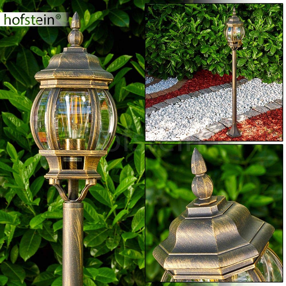 HOFSTEIN Außenstehleuchte Lentua, Außenwegeleuchte aus Metall/Kunststoff in Braun/Gold/Klar, Wegeleuchte im Antik/Retro/Vintage-Design für Garten, Außenbereich, Hof, 120 cm, E27, IP44,