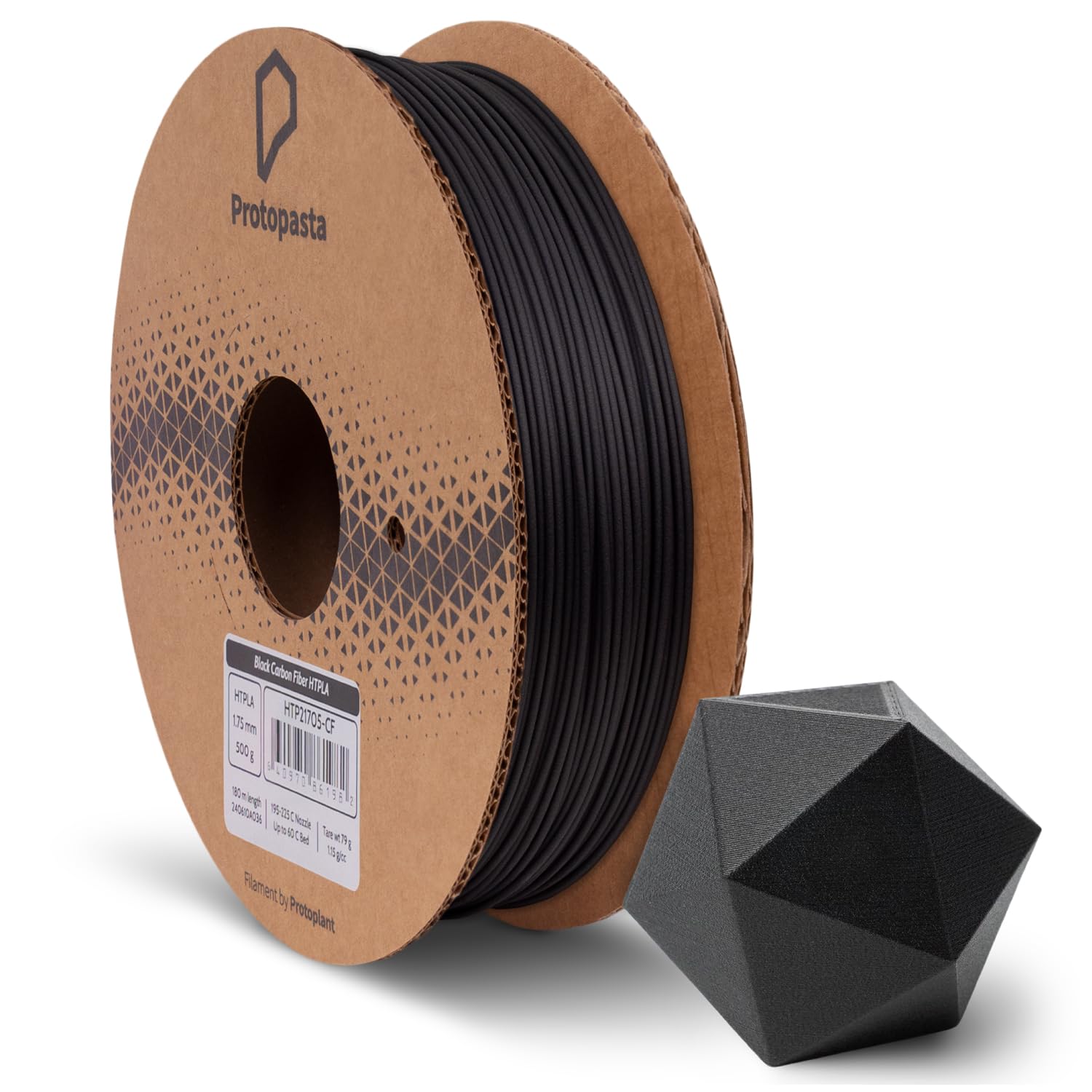 Proto-pasta Htp21705-cf haute température en fibre de carbone Bobine, PLA 1.75 mm, 500 g, Noir