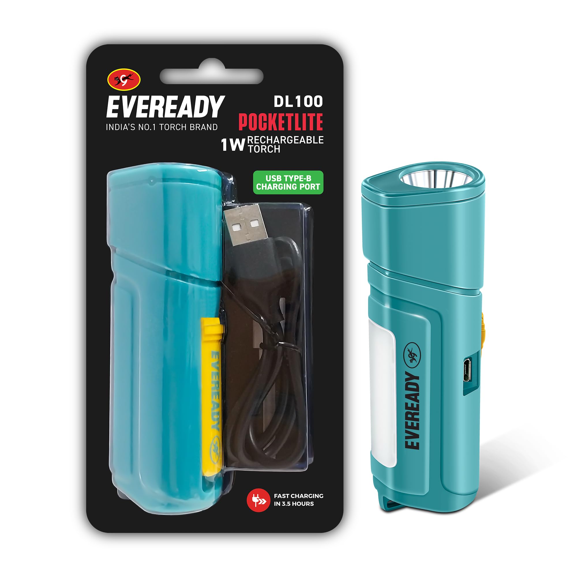 Eveready DL 100 Emergency Pocketlite 1W Rechargeable Torch, Pack of 1