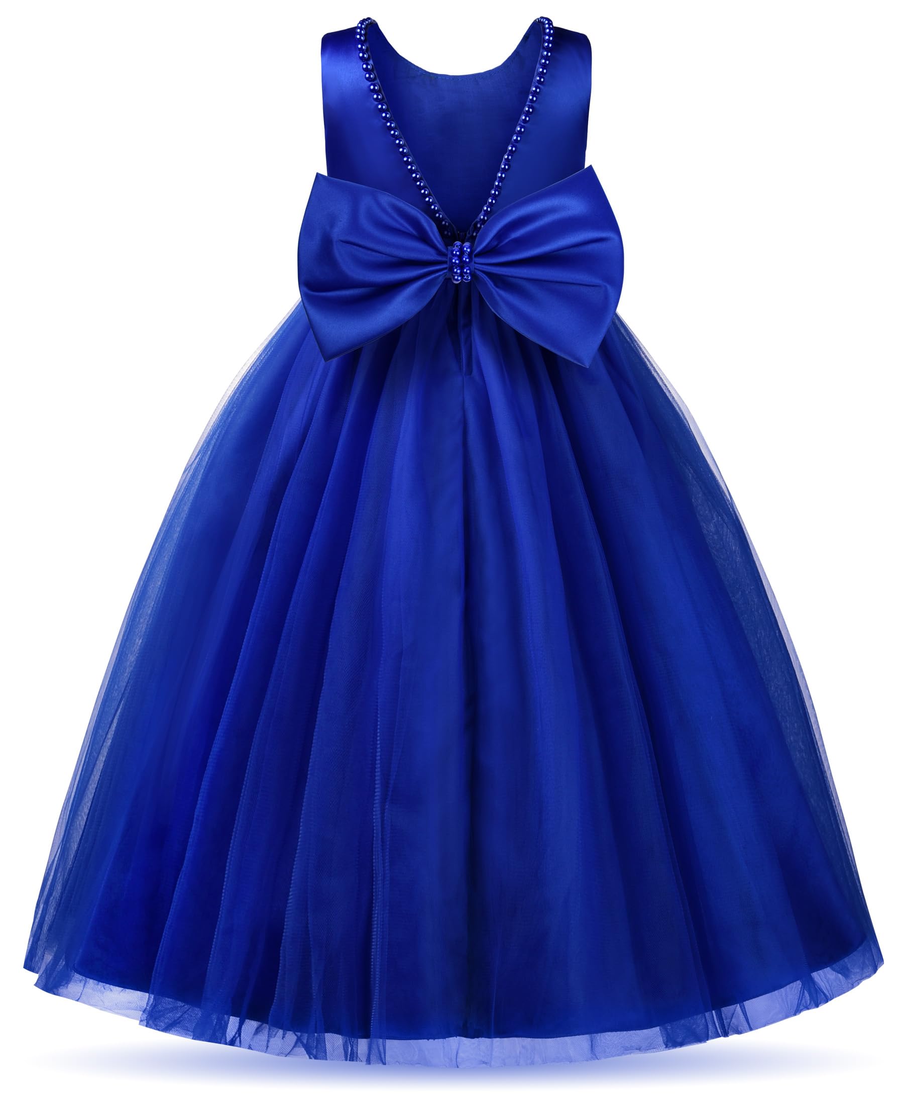 Uhnice Abito da sposa con perle e scollo a V, in tulle, con fiocco e fiocco, per matrimonio, festa di compleanno