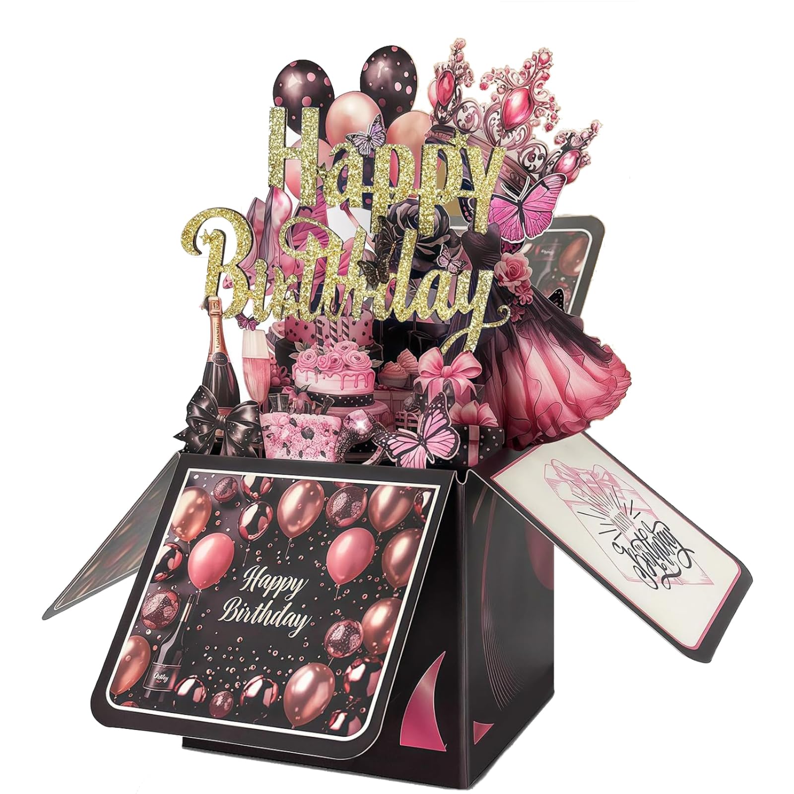 Rose Gold 3D Pop Up Birthday Card, Personalised Floral Card for Women with Gift Box, for Mum, Wife, Daughter