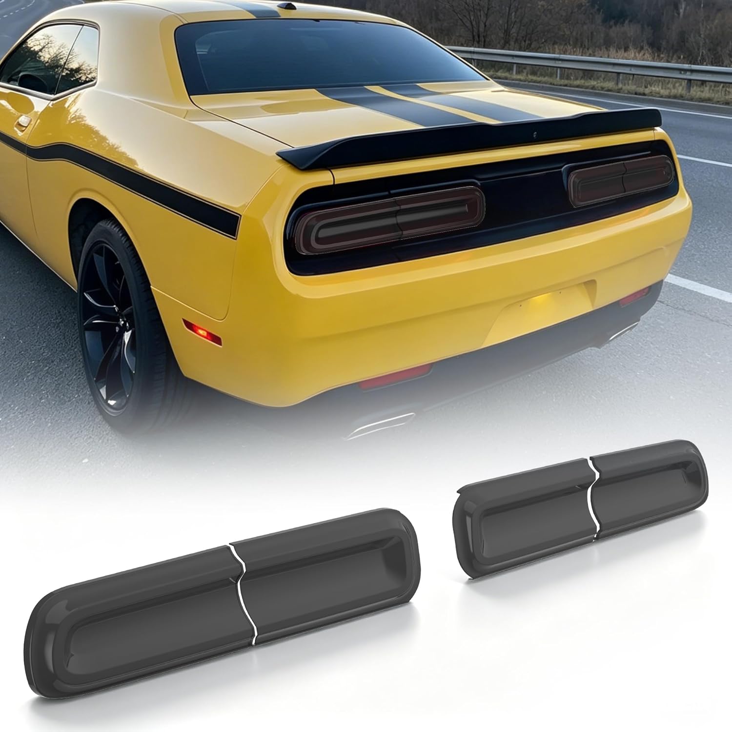 TENGBASE Smoked Tail Light Covers for Dodge Challenger 2015-2023, Black Rear Light Guards Protector Shields, Exterior Accessories