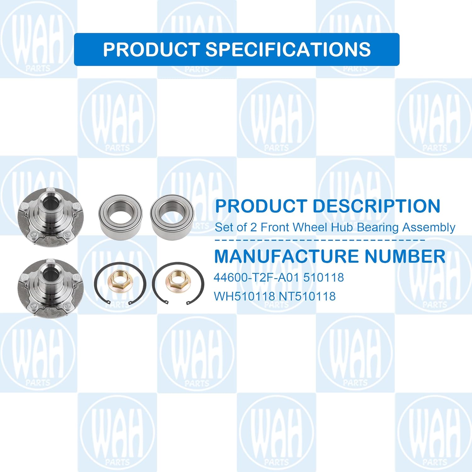 Set of 2 Front Wheel Hub Bearing Assembly Compatible with 2013-2017 Honda Accord 2015-2019 Acura TLX 44600-T2F-A01 510118 WH510118 NT510118