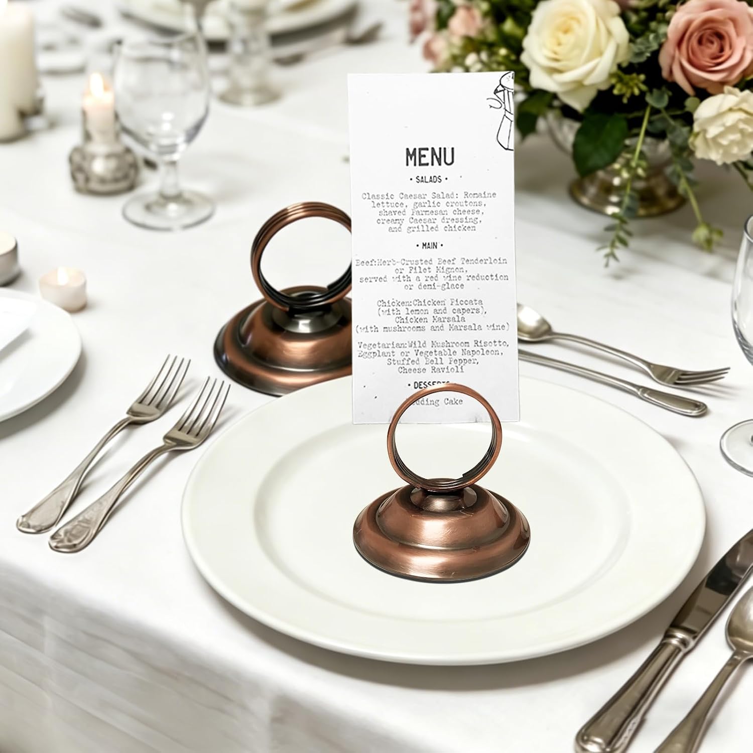 Table Number Holders Menu Holder Photo Clip Place Card Holders Ring-Clip Menu Stand Menu Card Holder for Wedding RSVP Card Party Festival Decor Classical Style (12 PCS) (Copper Color)