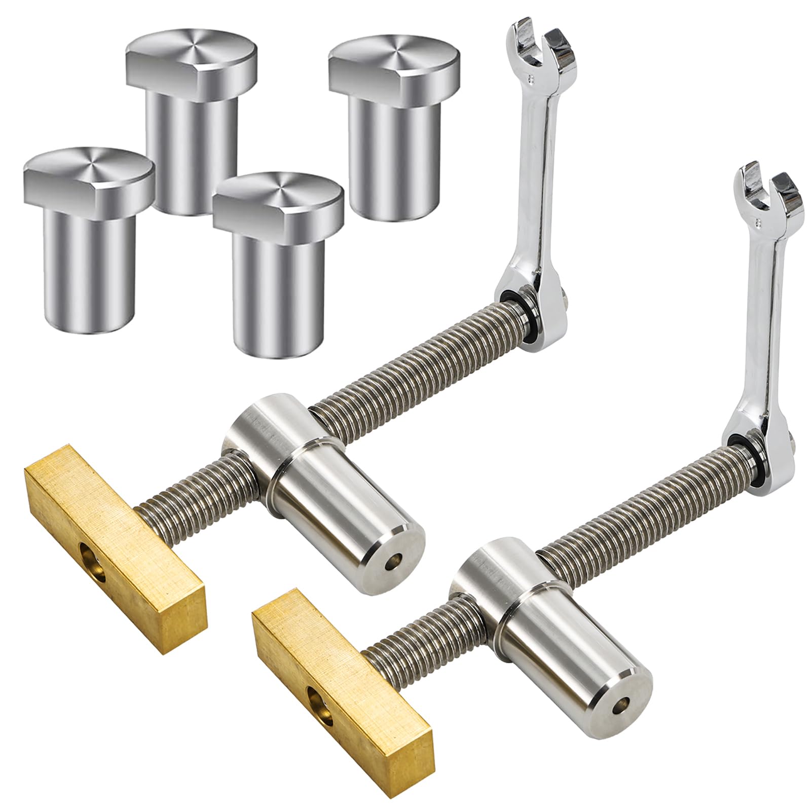 Nicunom 2 Pack Bench Dog Clamp, 3/4" Dog Hole Clamp with 4 Pack Bench Dogs, Adjustable Woodworking Clamps Workbench Stop Stainless Steel Brass