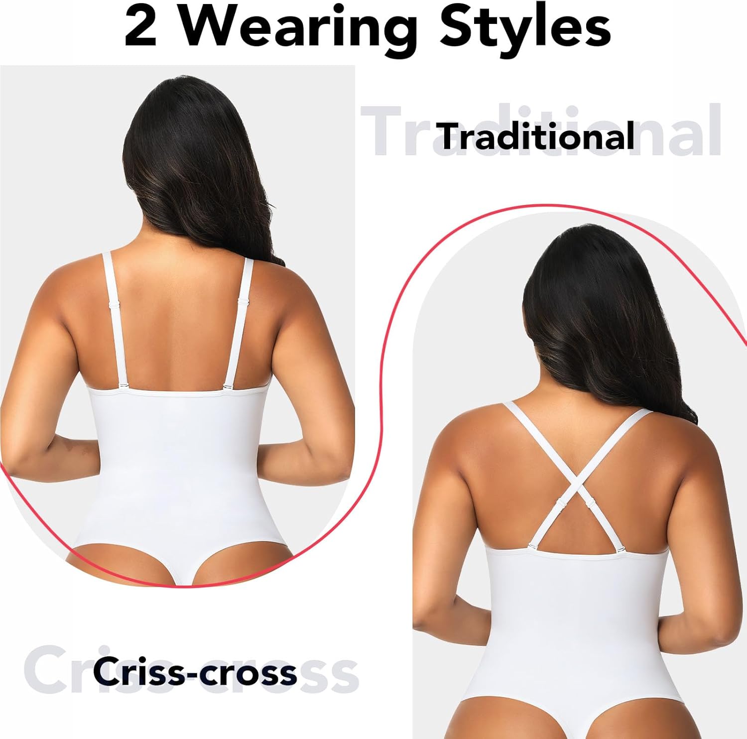 SHAPERIN Women's Lace Trimmed Deep V Neck Bodysuit Plunge Tummy Control Shapewear Thong Body Suits Cami Tank Corset Tops - Image 2