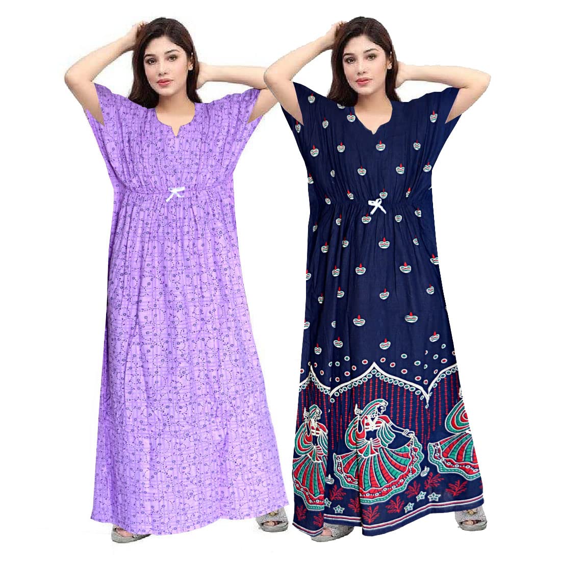 GenericSarika Fashion 100% Cotton Kaftan for Women || Long Length Printed Nighty/Kaftan/Maxi/Night Gown/Night Dress/Nightwear Inner & Sleepwear for Women's (Combo Pack of 2)