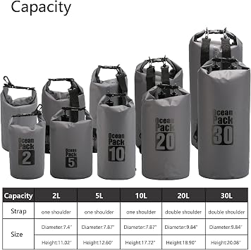 Dry Sack/Waterproof Bag for Boating, Kayaking, Hiking, Snowboarding, Camping, Rafting, Fishing and Backpacking (white, 10L), BO-BAGS-001