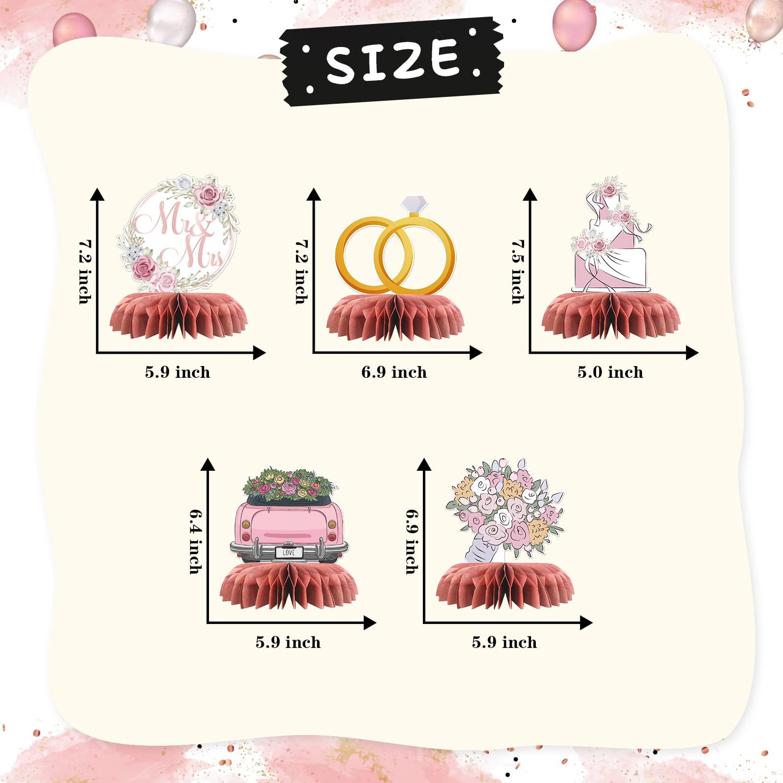 Mr and Mrs Table Honeycomb Centerpieces, Wedding Table Topper Paper Poster Centerpieces Bridal Shower Party Table Sign Bride & Groom Wedding Engagement Party Decorations 6 PCS