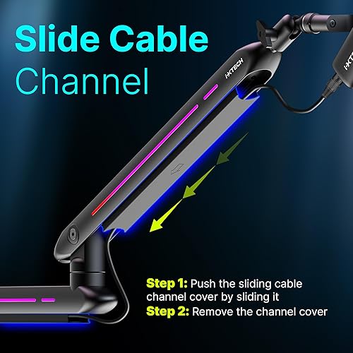 Miniatura 4 de IXTECH Brazo de brazo RGB de bajo perfil para micrófono, soporte de brazo de micrófono ajustable con abrazadera de montaje de escritorio, soporte de