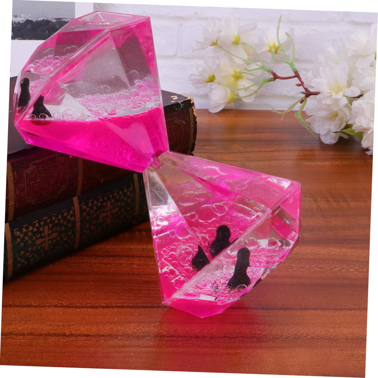 GLEAVI Liquid Motion Timer Sanduhr mit Diamant Design und Rosa Ölflüssigkeit Dekoratives Schreibtischspielzeug für Beruhigendes Flüssige Sanduhr für Büro und Zuhause