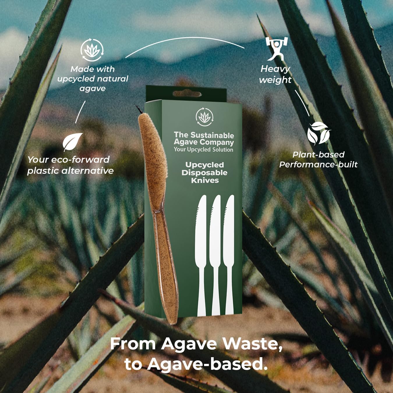 THE SUSTAINABLE AGAVE COMPANY Knives, 24 Pack of Plastic Knives Made With Agave Fiber