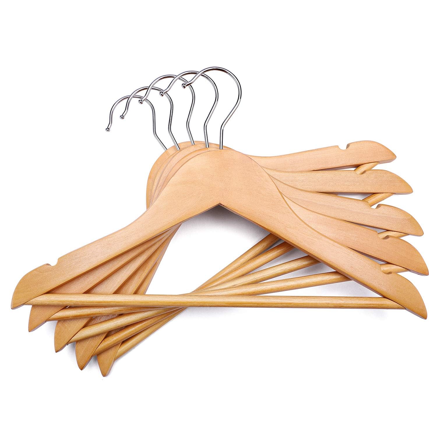 HOUSE DAY Kinder Kleiderbügel Holz 20 Stück Kleiderbügel Platzsparend, 360° drehbarer Haken, rutschfest, für Mäntel, Anzüge, Hosen und Jacken, Naturfarben