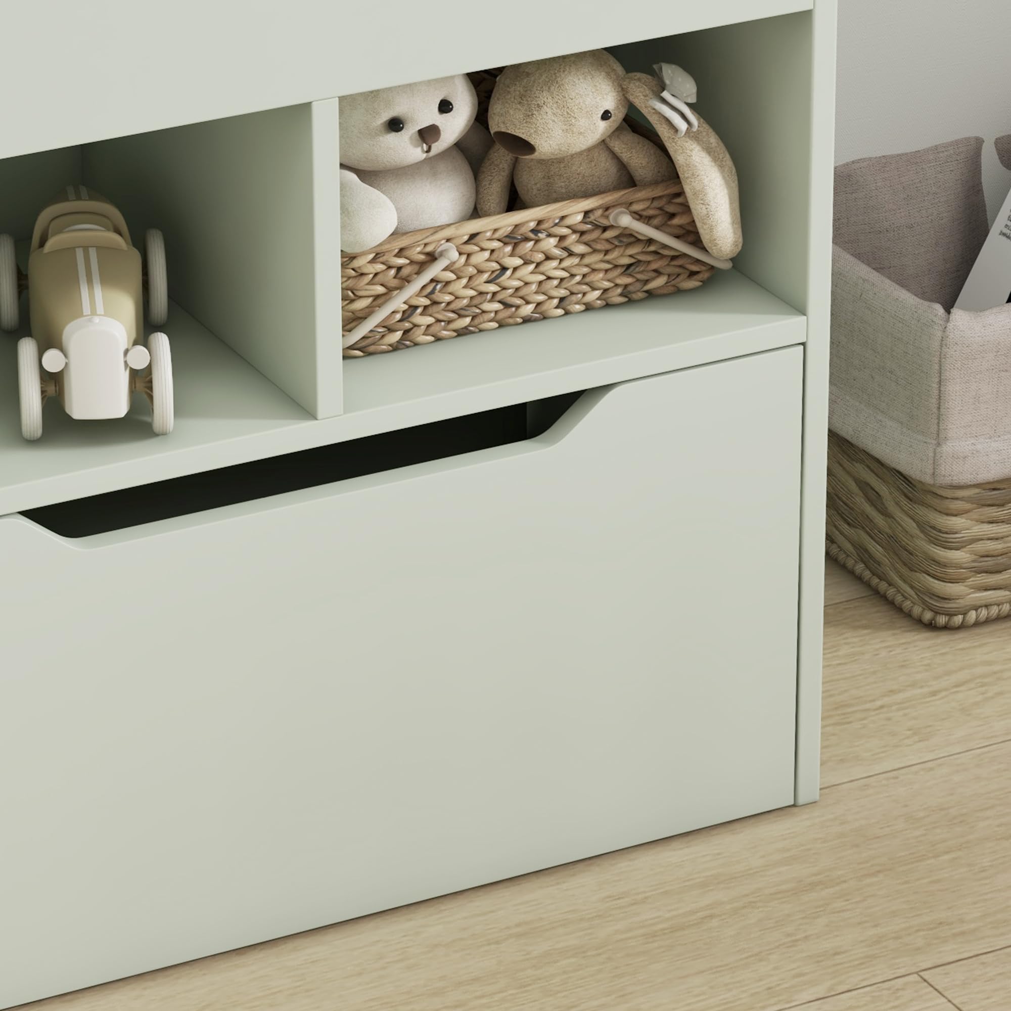 HOMCOM Bibliothèque étagère Multi-Rangement 3 étagères 2 niches Grand tiroir en Bois Vert Clair