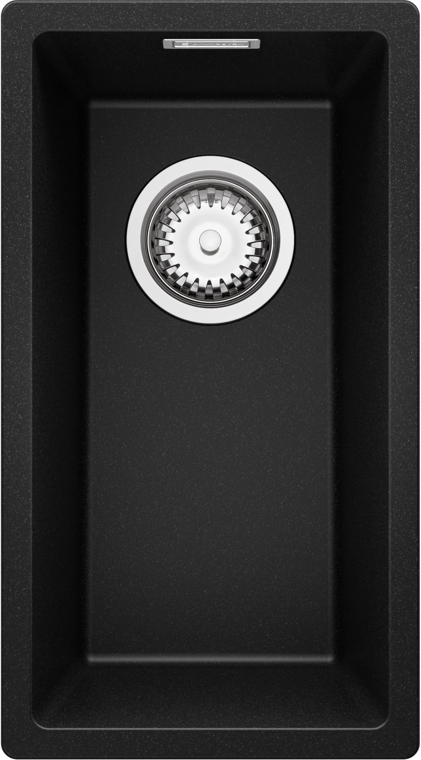 PRIMAGRAN Lavello da Cucina Nero 26x47cm, Lavandino in Granito a 1 vasca + Sifone Classico, Lavabo da Cucina Incasso al Mobile 30cm - London Slim S001
