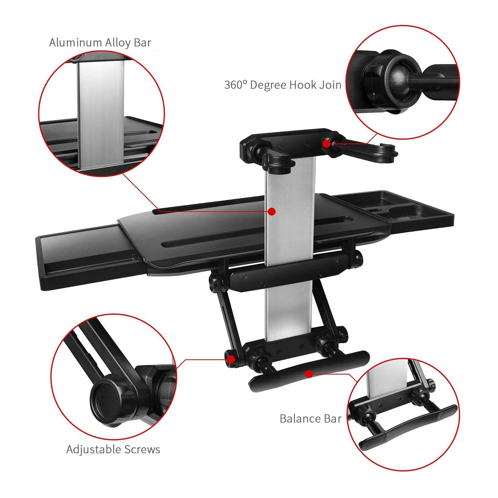 Mesa de viaje plegable para coche, mesa de comedor multifuncional con 2 | cajones separados y barra deslizante de aluminio, mesa de coche para asiento trasero de niño para escribir ordenadores
