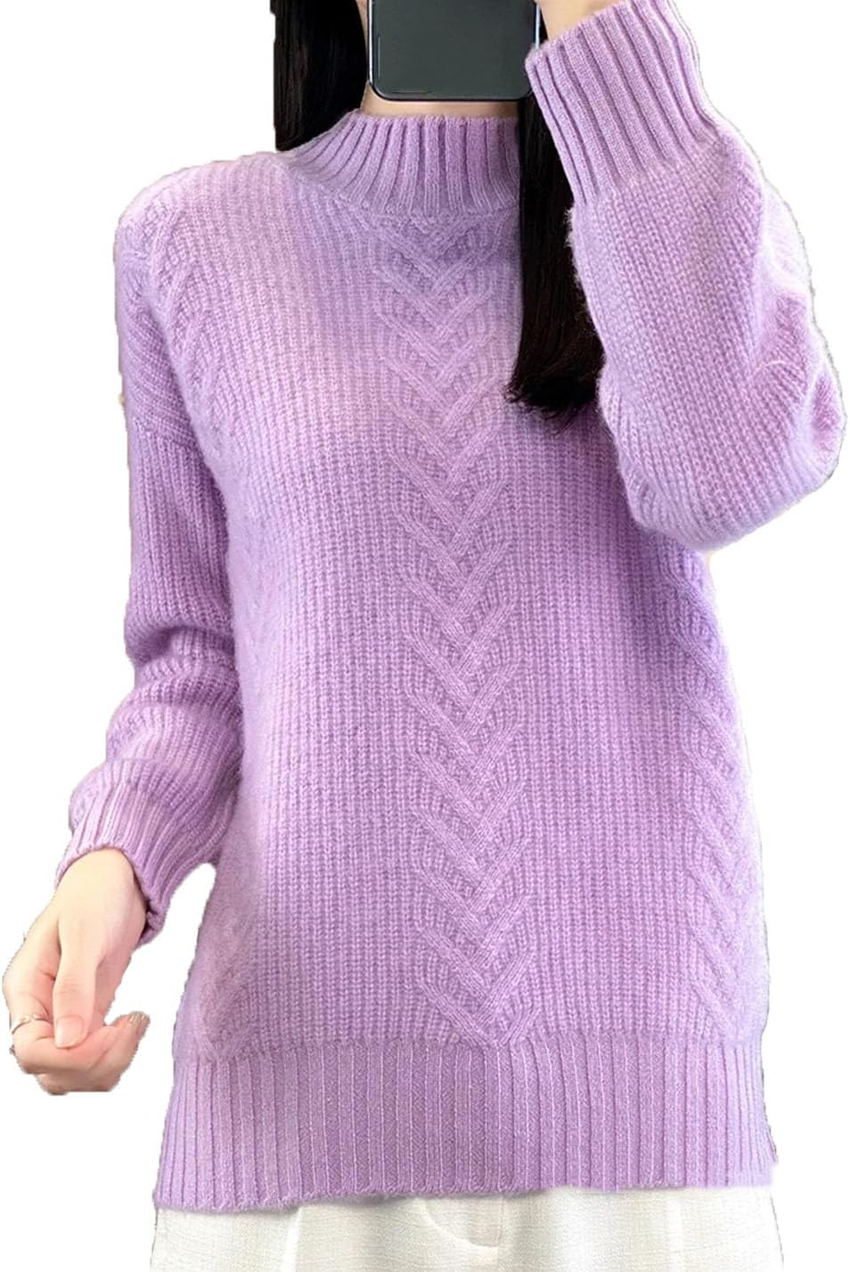 Women's 100% Wool Sweater Mock Neck Twisted Knitted Soft Pullover Winter Thicked Warm Comfortable Base Shirts