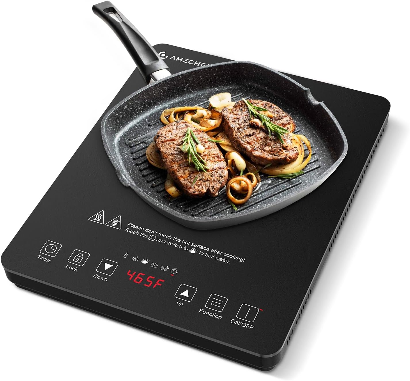 AMZCHEF 1800W Induction Cooktop, Single Stove Countertop Induction Cooker, Intelligent Touch Control, Multi Level Firepower Adjustment, With Timer And Overheating Protection Suitable For Personal Use