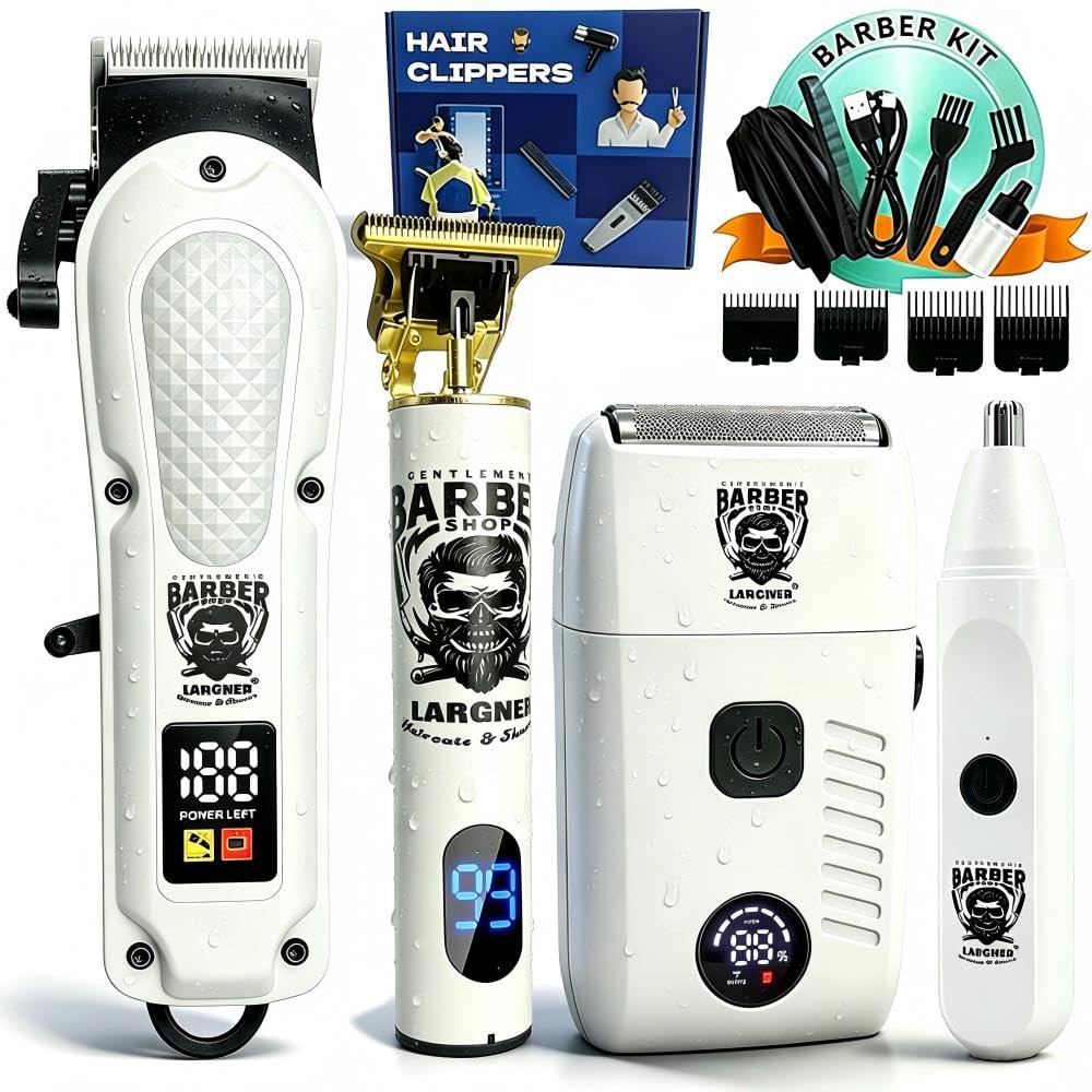 Cortapelos para hombres, juego de cortadoras y recortadoras para hombres profesionales, afeitadora eléctrica, pantalla LCD, 8 peines guía, kit completo de peluquería