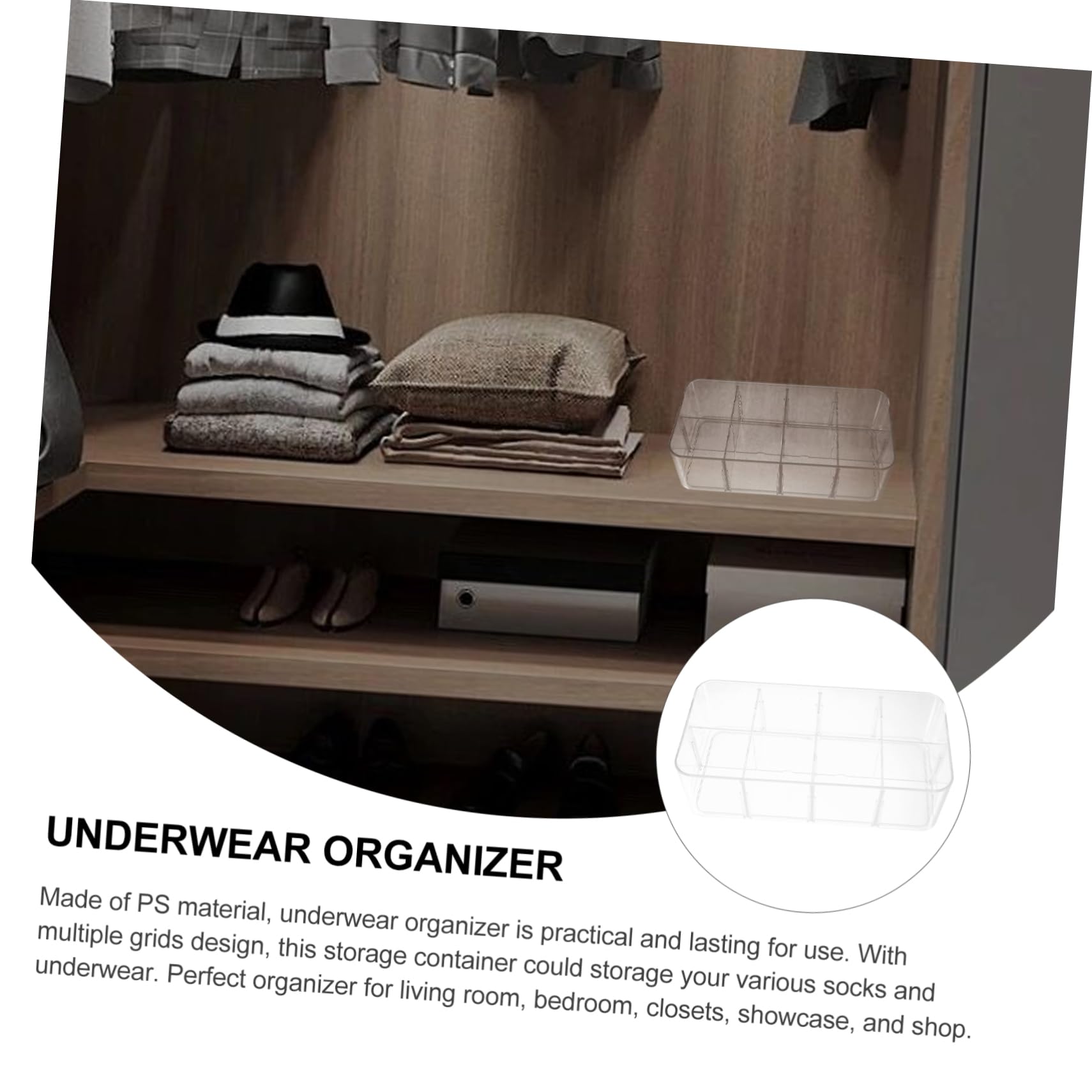 Cabilock Organizador De Ropa Interior 8 Compartimentos Transparente, Plástico Resistente, Apilable Para Cajones, Almacenamiento Para Calcetines y Sujetadores, Adecuado Para Armarios y Dormitorios