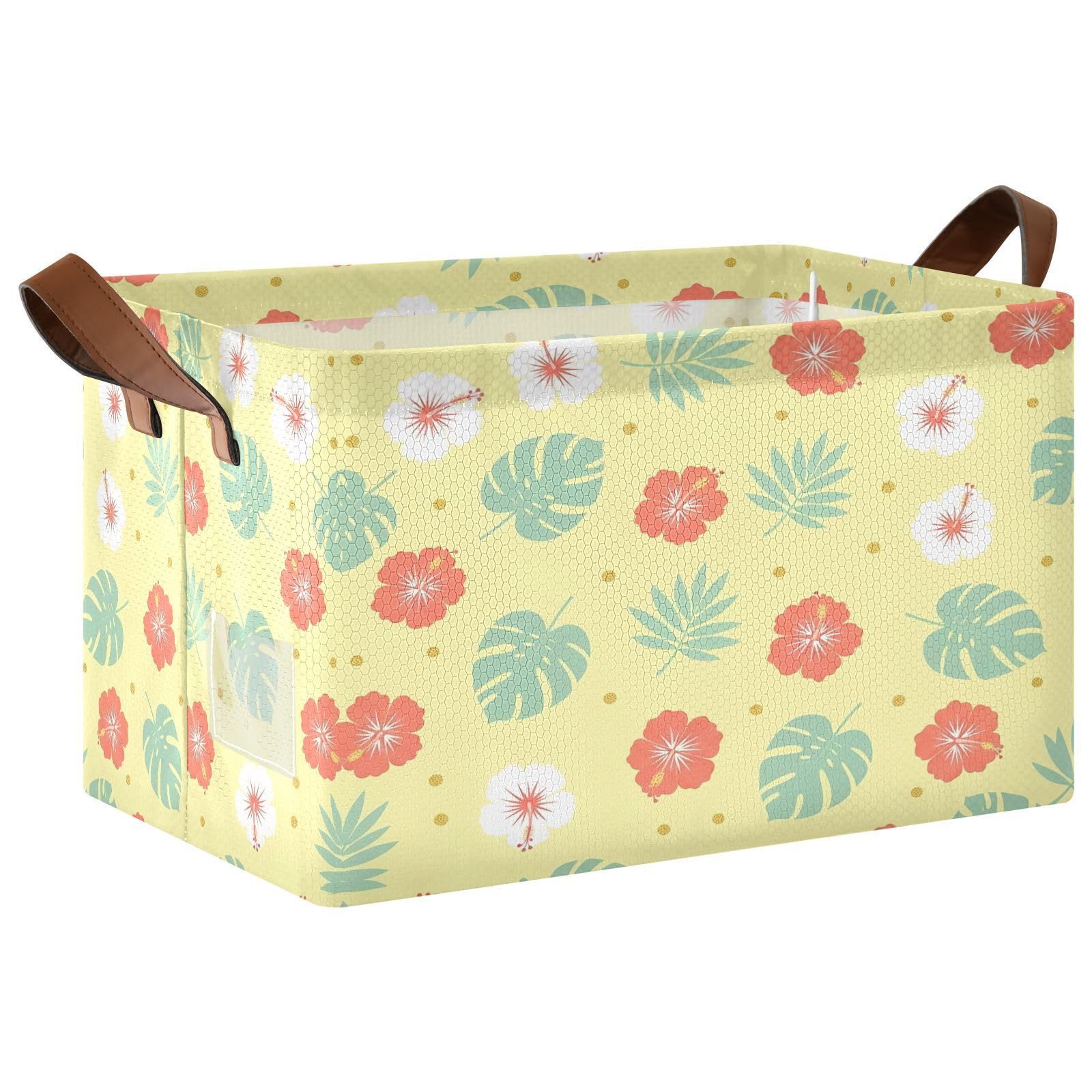 Cgiub Hibiscus Storage Basket Waterproof Foldable Storage Bin Baby Laundry Basket Closet Organiser for Nursery Decor Home Organizing