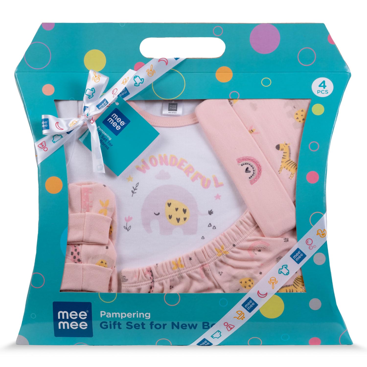 Mee Mee New Born Baby Gift Set | Soft Cotton Clothing Essentials for Infants/Baby Girls, Boys | Baby Shower Clothing Hamper (4 Pieces, Pink)| Ideal Gift for New Born Baby-picture-29