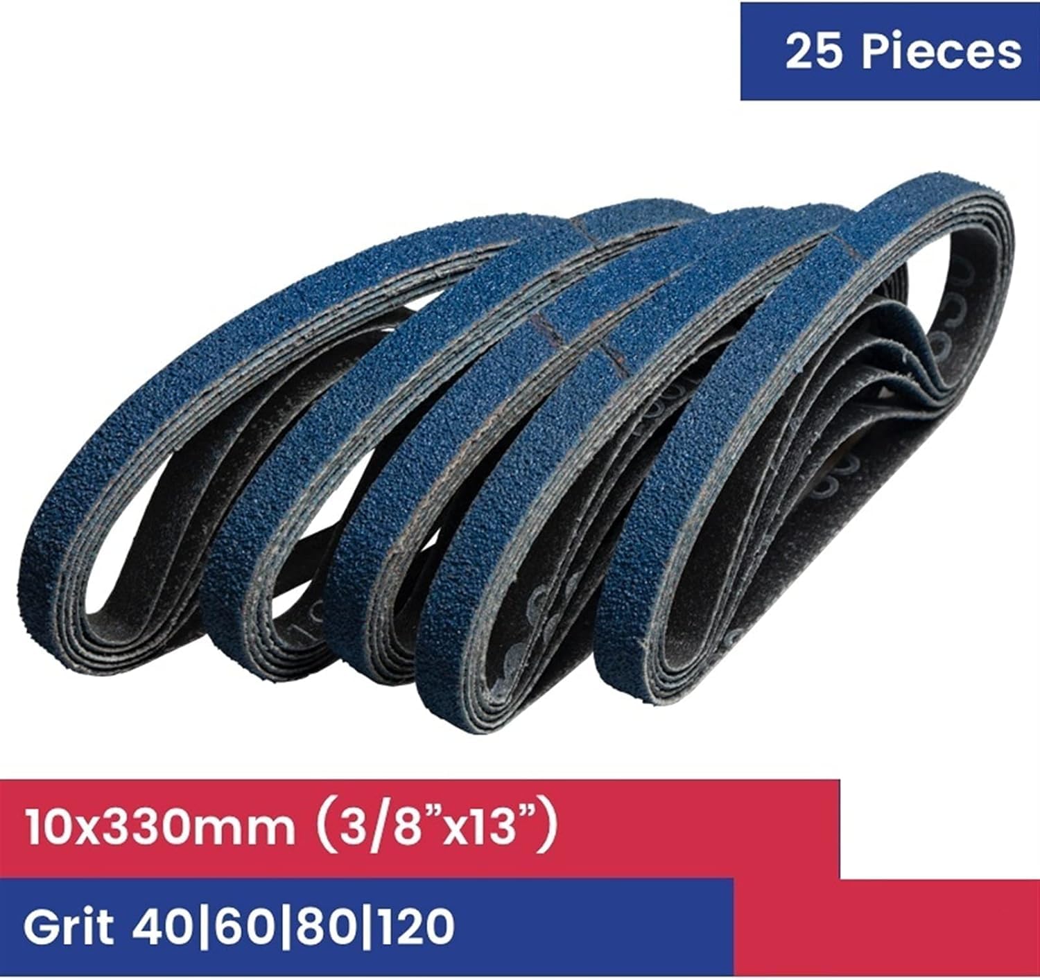 Nastro abrasivo Nastro abrasivo 25 pezzi 10x330mm 3/8"x13" Nastri abrasivi in zirconio blu Grana 60 80 120(120-medium)