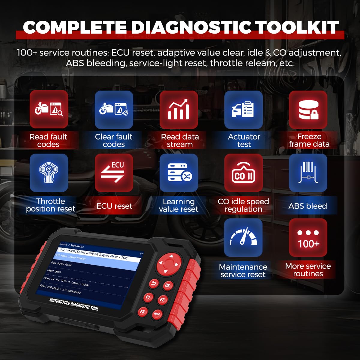 M7 Motorrad Diagnosegerät, 5 Zoll IPS Bildschirm OBD2 Scanner für Motorrad,mit ABS Entlüftung & Live-Daten, IMMO Service,TPMS, Inspektionsrückstellung für BMW,Ducati,KTM,Honda & 70+ Marken,12 Sprachen