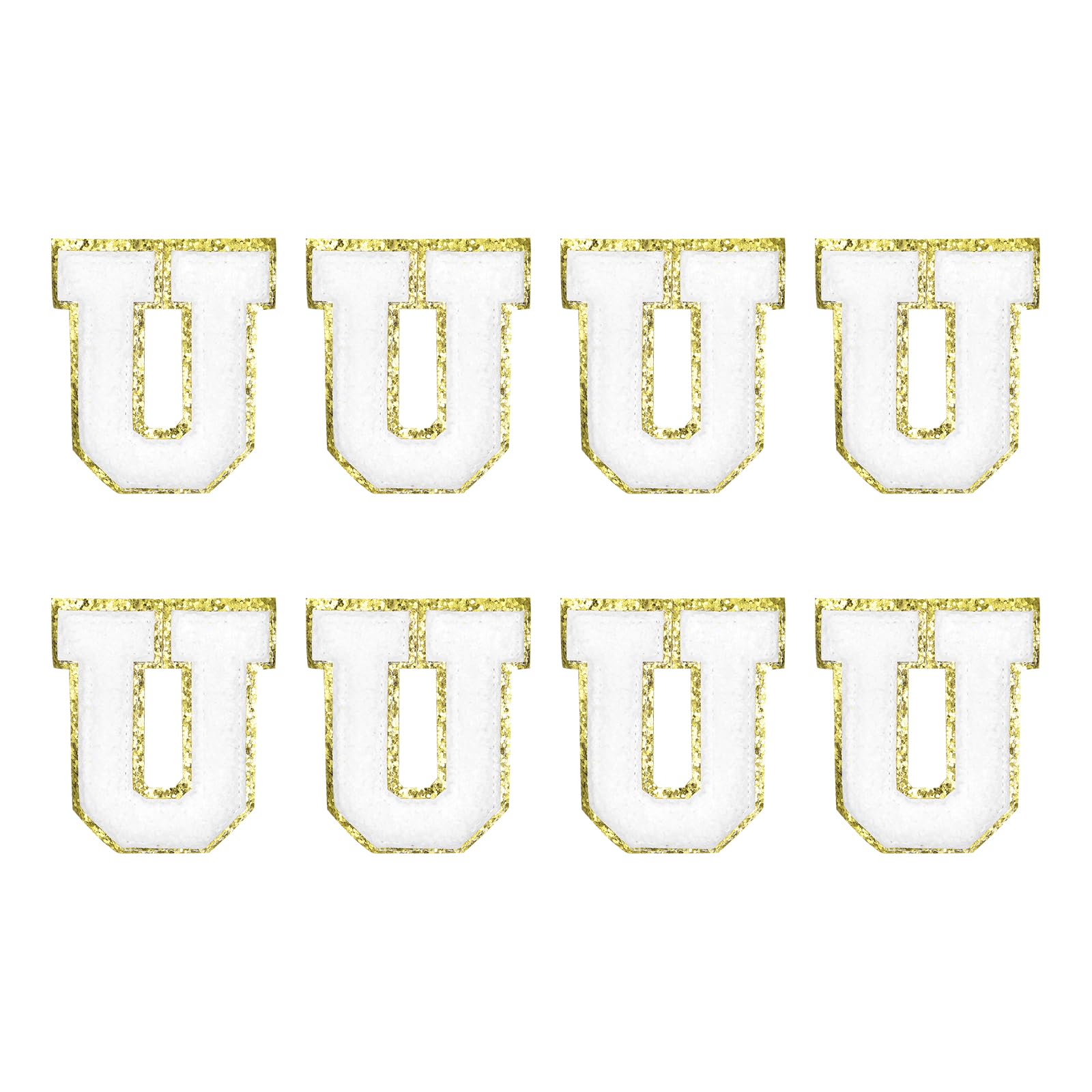 sourcing map Chenille Letter Patches 2.2" Self Adhesive Alphabet U Stick on Embroidered Patch Sew on Letter Stickers Applique for Repairing Clothing Jeans Shoes Hats DIY(White, Pack of 8)