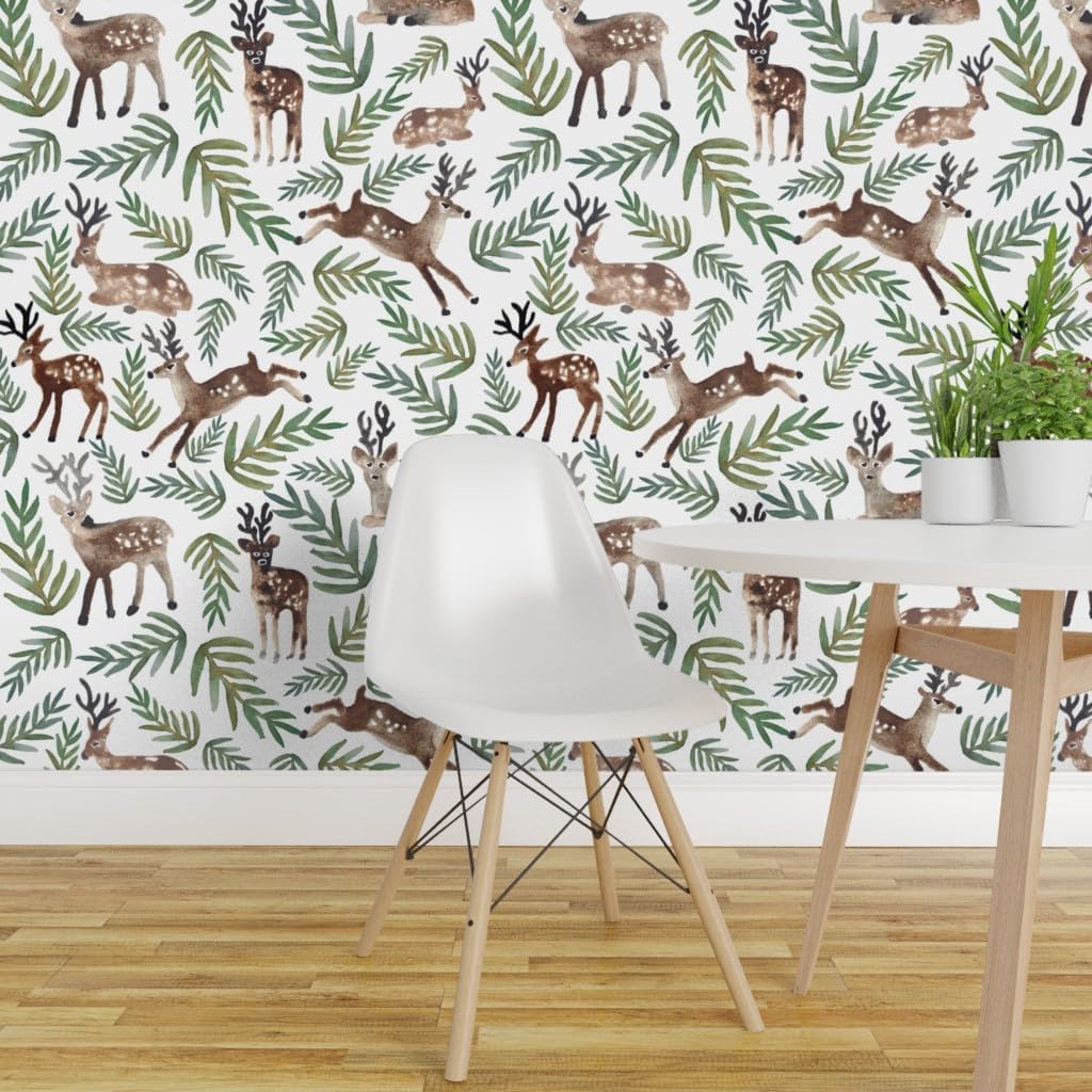 Removable Wallpaper 6ft x 2ft - Loved Large Deer Rustic Country Christmas Holiday Cotton Green Custom Pre-Pasted Wallpaper by Spoonflower
