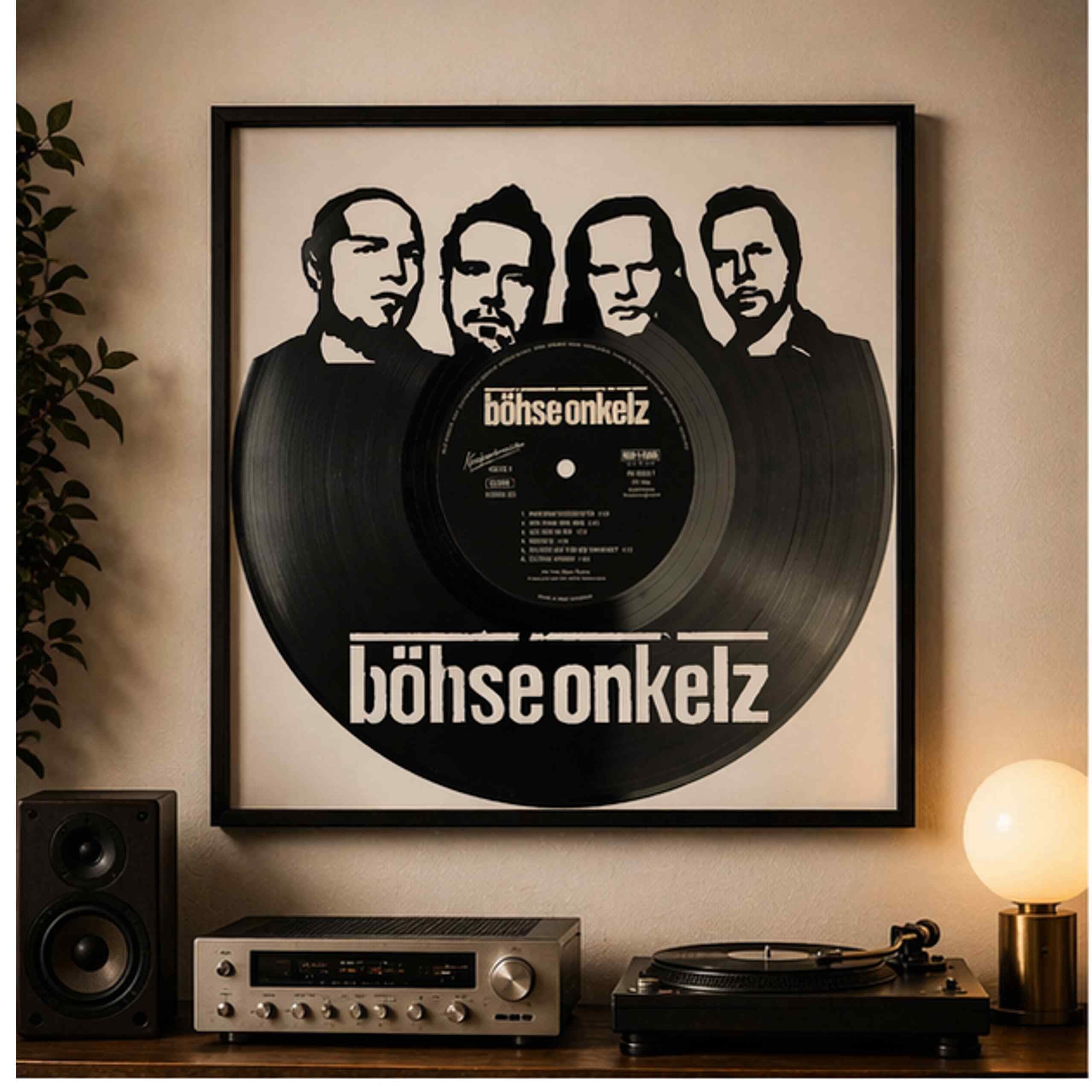 EVEVO Decorazione da parete in vinile con scritta in lingua tedesca "Arkelz", idea regalo per gli appassionati di musica, orologio retrò nella cornice 32 x 32 cm