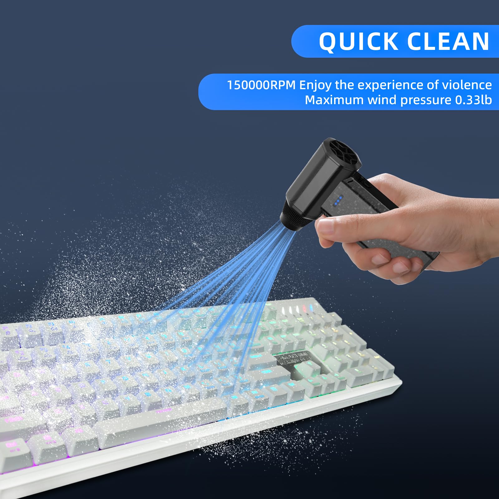 Plumero eléctrico inalámbrico de aire comprimido de 150000 rpm | Mini soplador de mano ajustable de 3 engranajes, carga rápida para teclado de computadora, limpieza de casa y coche (negro)