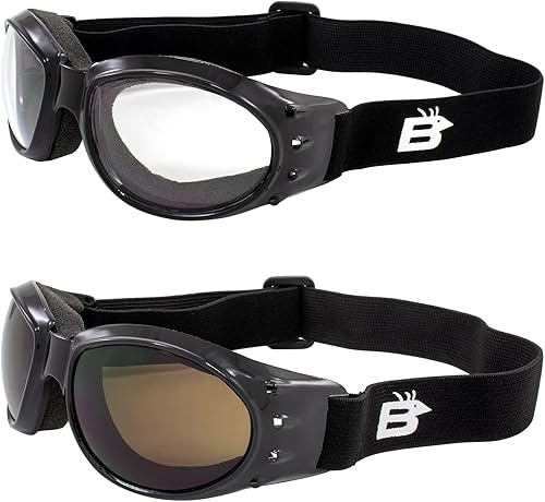 Birdz 2 pares de gafas Eagle Black acolchadas para motocicleta con lentes transparentes y ámbar