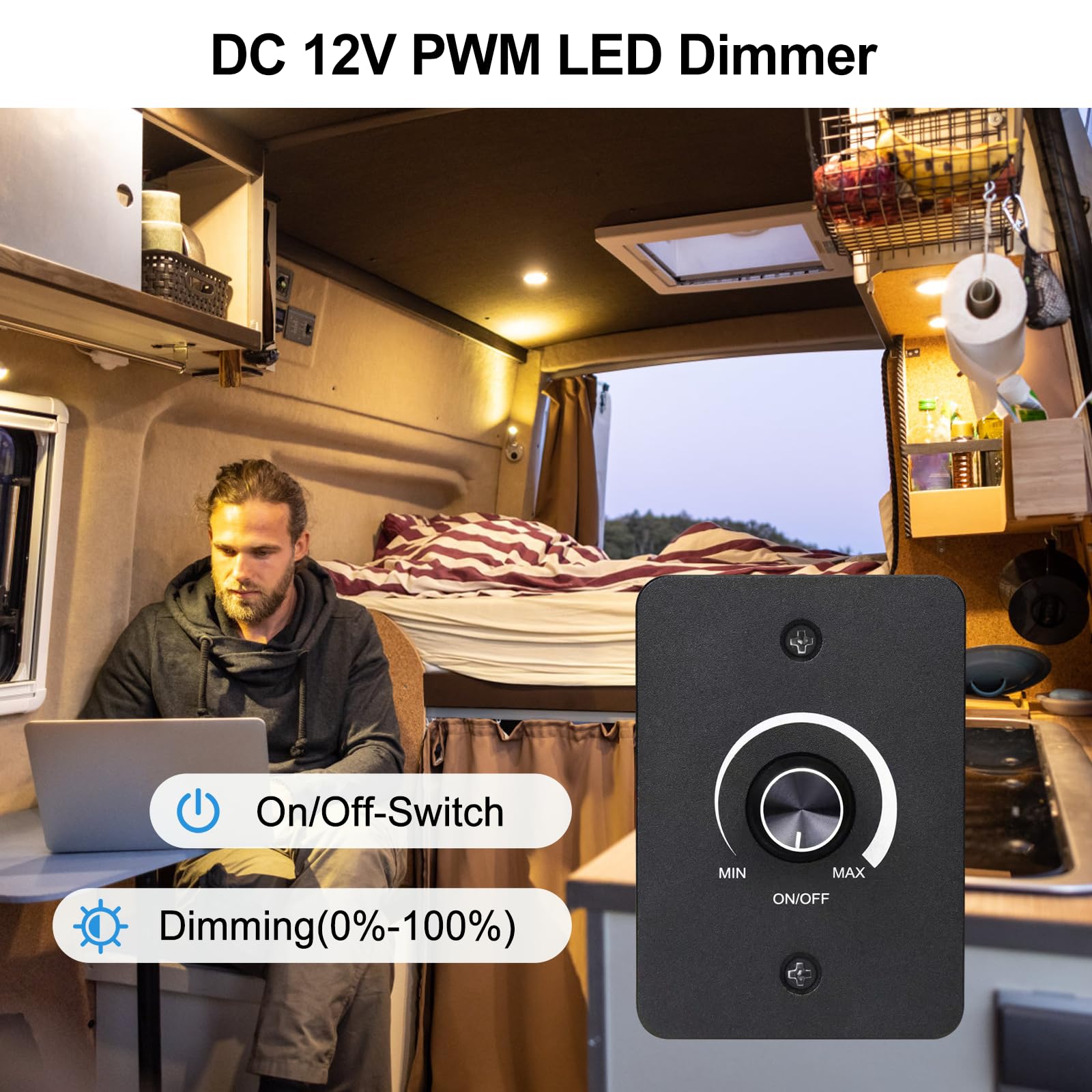 Interruptor Regulador de Luz, Dimmer LED 12V, Regulador intensidad LED Través de la Perilla para Ajustar el Brillo Adecuado, para Tiras de luces, para acampadas, barcos, camiones, caravanas