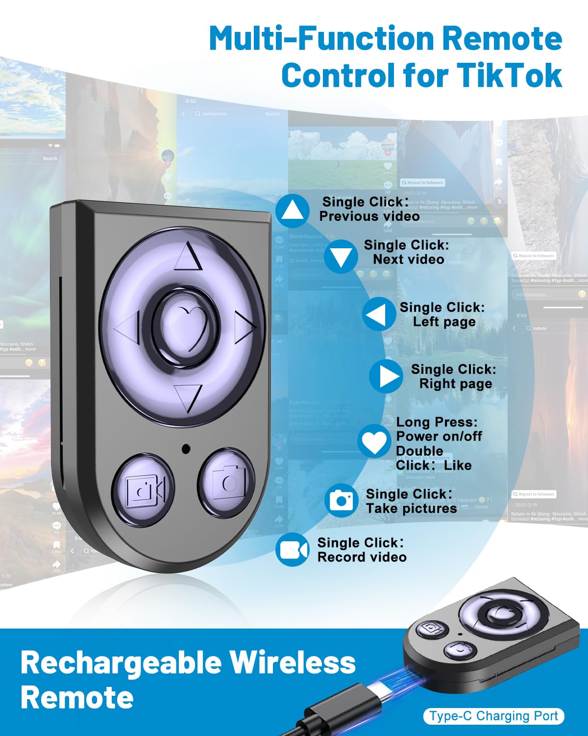 Yeaki Soporte de teléfono con control remoto para TikTok, trípode de 32 pulgadas para iPhone con girador de página, palo selfie de aluminio para iPhone/iPad/TikTok Vlog grabación de video