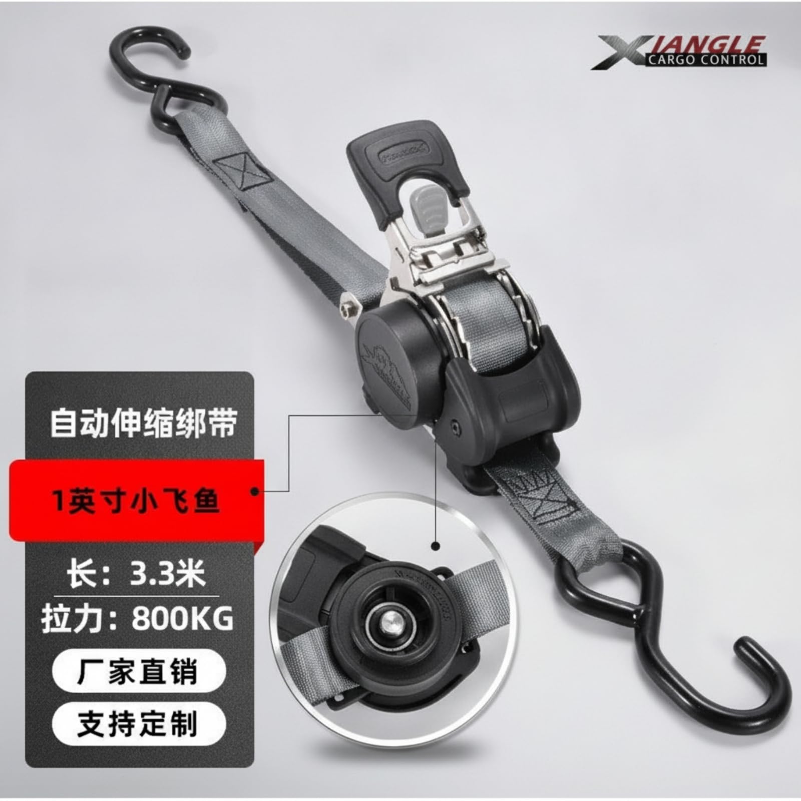 Correa Sujeción Retráctil Automático Tensor Trinquete Autoenrrollable Resistente Cinchas para Motocicletas, Black