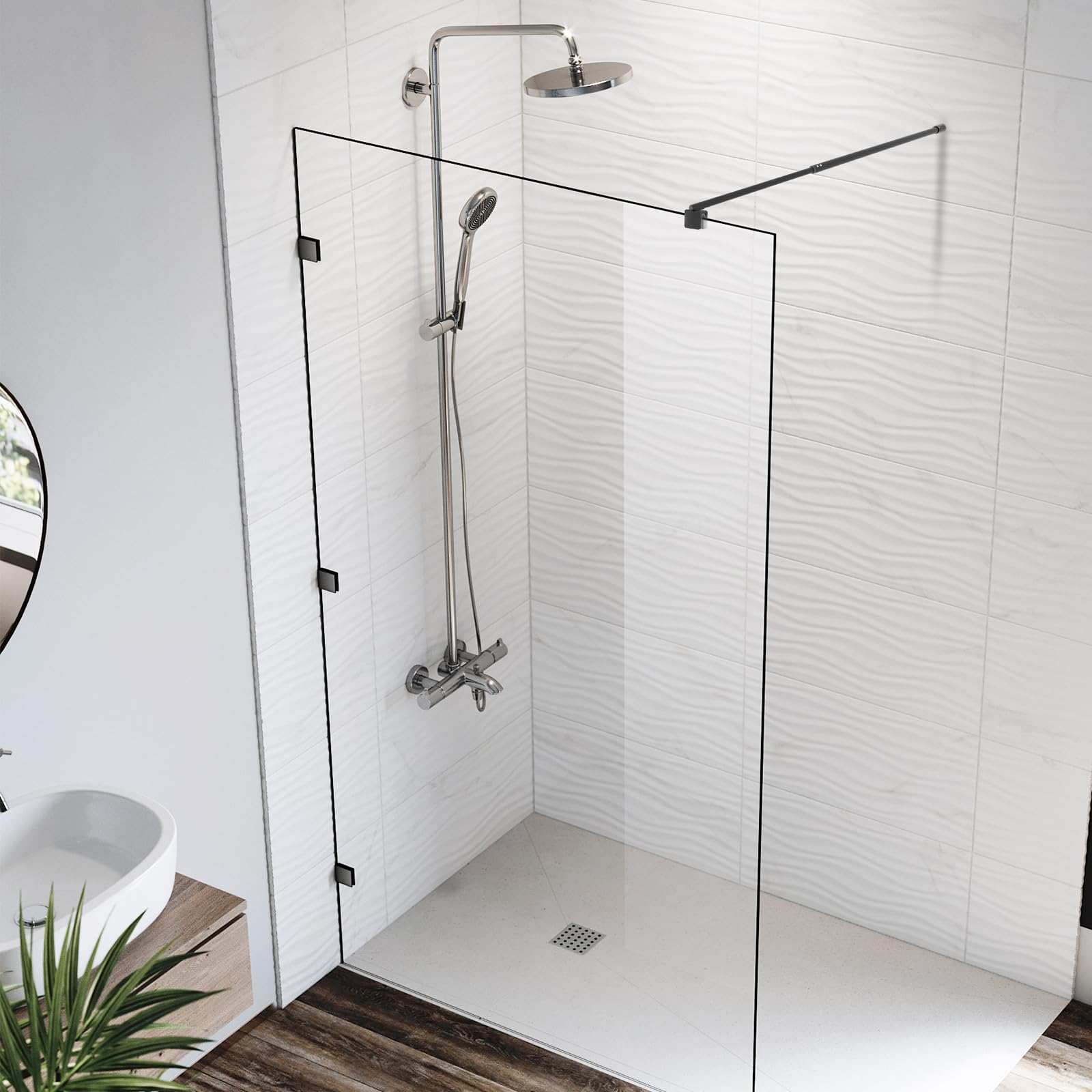 Barra de soporte de vidrio para puerta de ducha, barra de soporte telescópica de acero inoxidable de pared a vidrio para vidrio de 6 mm a 10 mm de grosor, barra de soporte de panel fijo para puerta de
