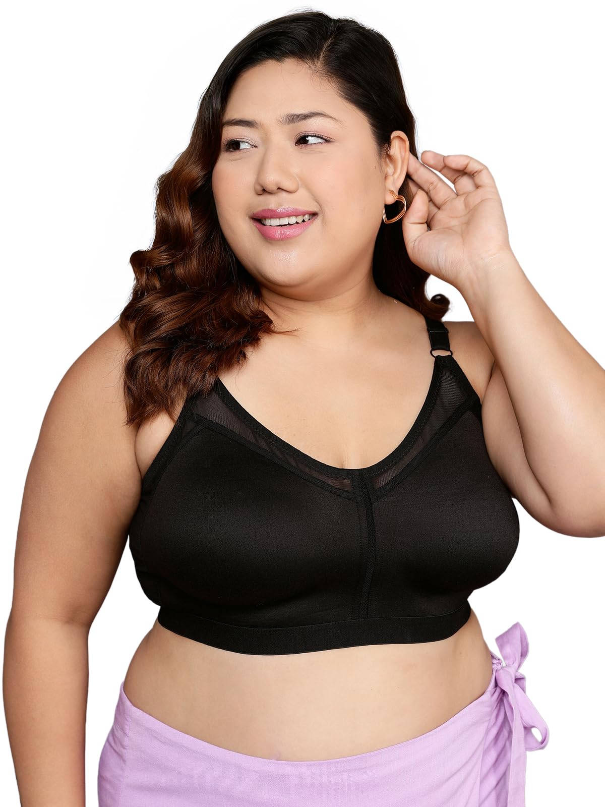 Clovia Women's Cotton Rich Solid Non-Padded Full Cup Wire Free Full Figure Bra - Black, Black, 34D